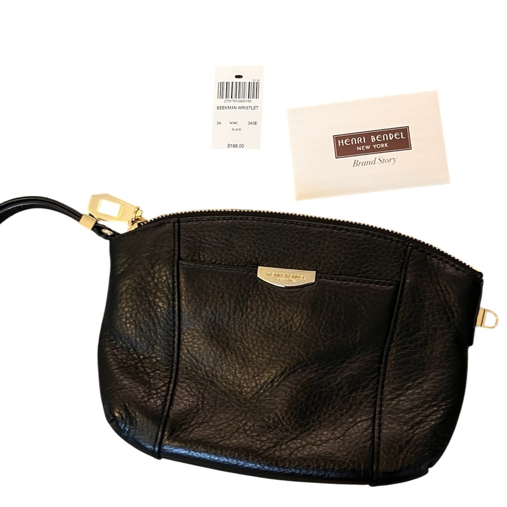 🆕 Henri Bendel BEEKMAN Black Leather gold hardware wristlet clutch